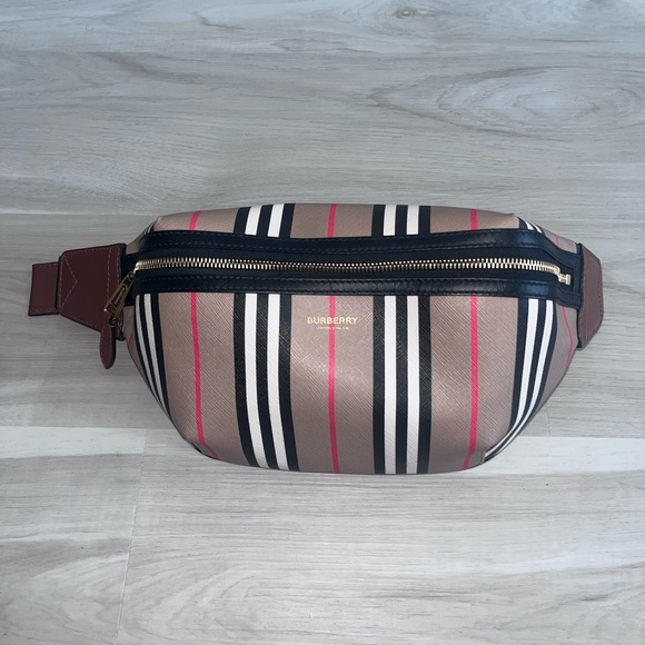 Burberry Sonny Belt Bag Icon Stripe Medium Brown - Picture 2 of 11